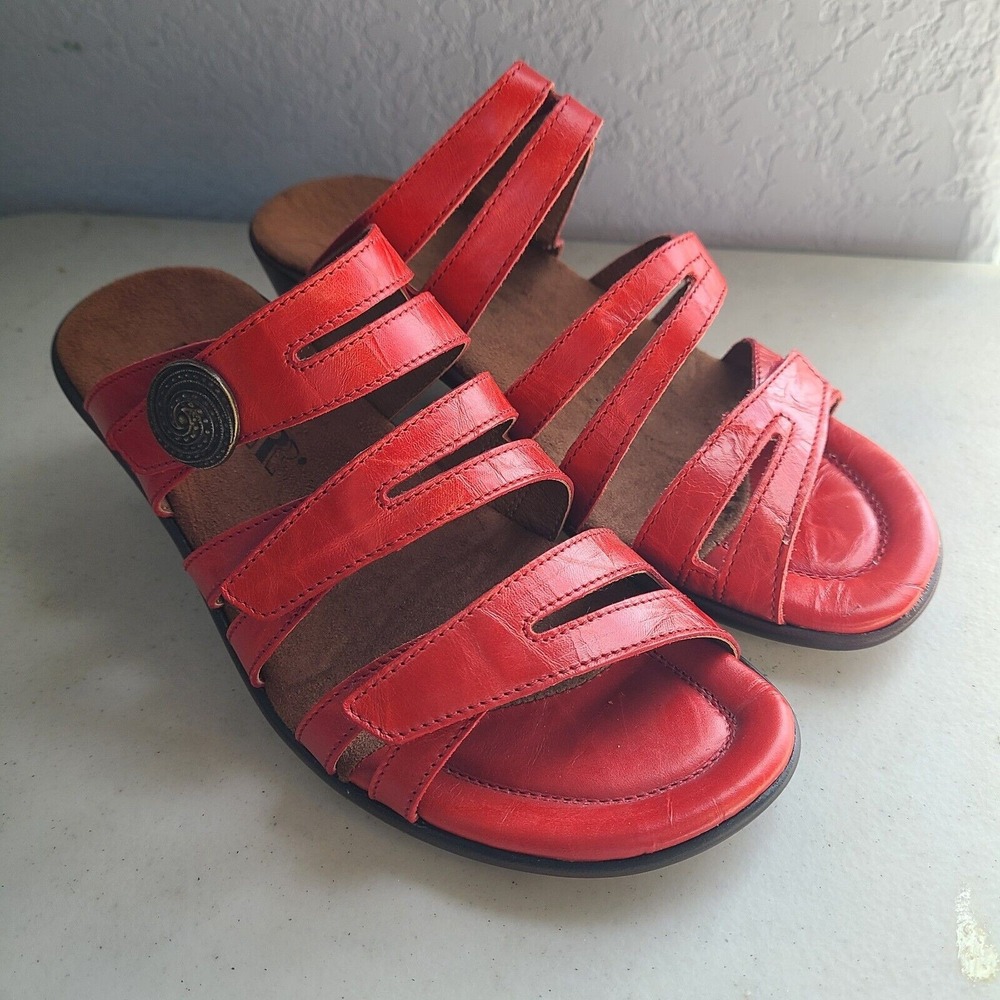 ROMIKA Womens 37 RED LEATHER SLIDE SANDAL Mule Strappy US 6-6.5 EU 37 NEW‎